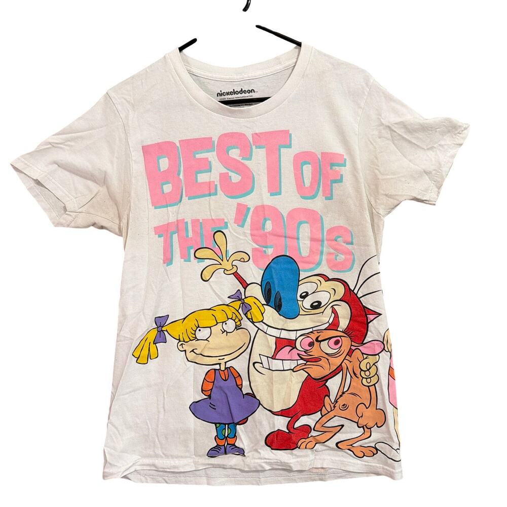 Nickelodeon T-Shirt White Best of 90s Graphic Tee Short Sleeve Cotton Medium